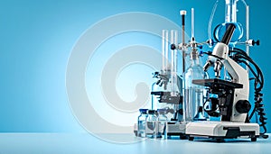 Laboratory scene featuring a microscope with a black and white body Generative AI