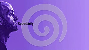 A man looks to the left against a purple background Generative AI