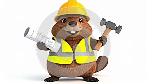 Cartoon Beaver Construction Worker