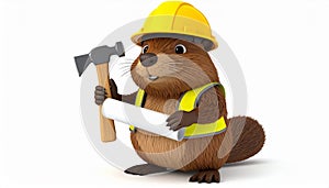 Cartoon Beaver Construction Worker