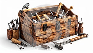 Vintage Toolbox and Tools on White Background