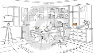 Sketch of a Home Office Interior