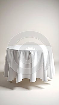 Elegant White Round Table with Tablecloth on Neutral Background