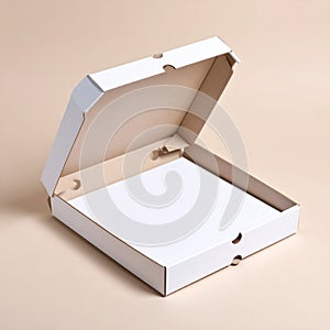 Open Pizza Box on Beige Background