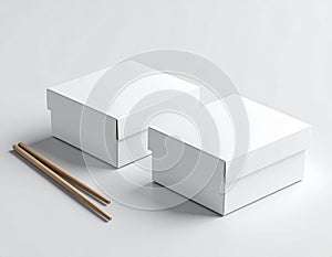 Minimalist White Food Boxes with Chopsticks Mockup