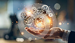 Gears in Hand: Innovation and Technology Concept