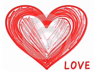 Heart drawn with red marker on white background, top view