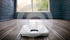 A white analog bathroom scale