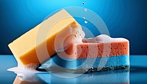 Yellow rectangular sponge with a green scouring pad base