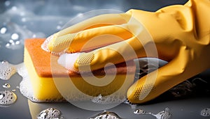 Yellow rectangular sponge with a green scouring pad base