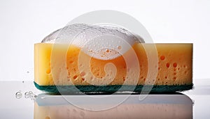 Yellow rectangular sponge with a green scouring pad base