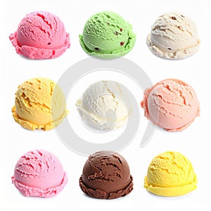 Set of different tasty ice creams on white background