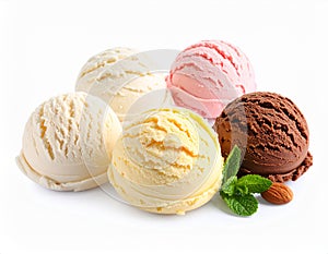 Set of different tasty ice creams on white background
