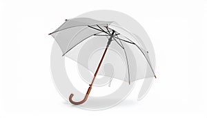 Open umbrella blown by wind gust on white background