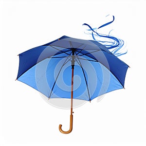 Open umbrella blown by wind gust on white background
