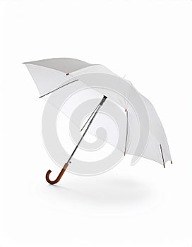 Open umbrella blown by wind gust on white background