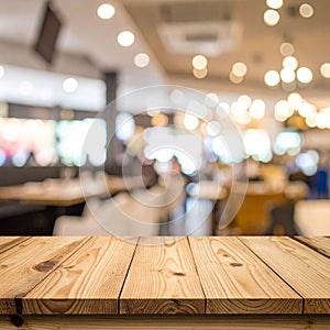 Empty wooden table in the restaurant, design space