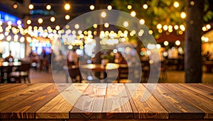 Empty wooden table in the restaurant, design space