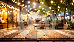 Empty wooden table in the restaurant, design space