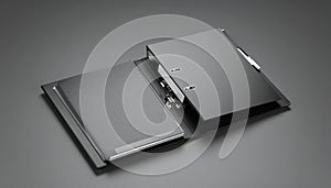 Open binder with organized financial sheets