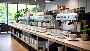 Organized Office Kitchen Coffee Corner with Cups