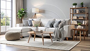 Quiet Lounge Corner with Sofa, Coffee Table, and Books