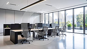 Empty Workstations with Ergonomic Chairs and Matte Partitions