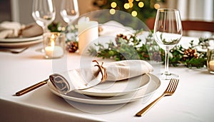 Bare Dining Table with Single Ceramic Plate and Linen Napkin