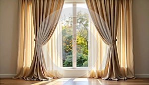 Soft Beige Curtains Slightly Open with Morning Light