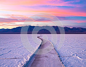 Road to the Mountains at Sunset