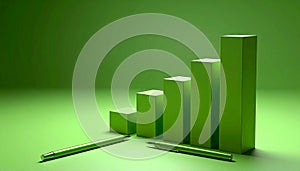 Bar chart printed on paper with pen on matte sage green gradient background