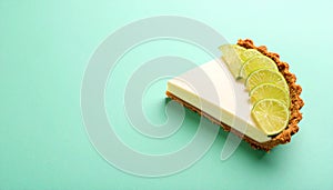 Key lime pie slice on matte pastel teal gradient background