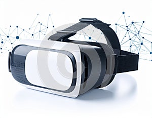 VR Headset on White Background with Network Overlay