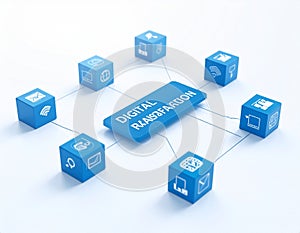 Digital Transformation Concept: Connected Cubes and Data Flow