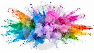 generated using AI.Explosion of vibrant colored powders on a white background