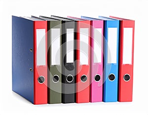 Many bright office folders isolated on white