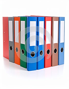 Many bright office folders isolated on white