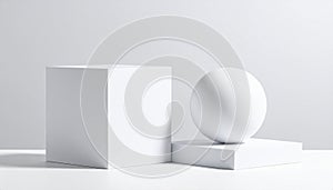 Round ball and square cube placed side by side on white surface