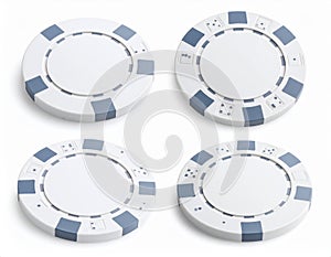 Different casino chips, white, isolated on the set.
