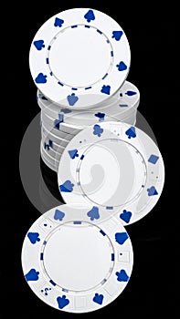 Different casino chips, white, isolated on the set.