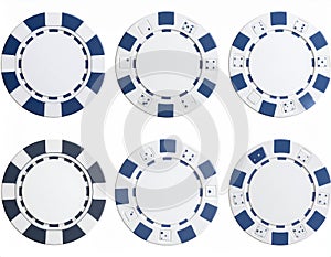 Different casino chips, white, isolated on the set.