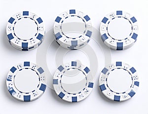 Different casino chips, white, isolated on the set.