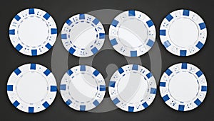 Different casino chips, white, isolated on the set.