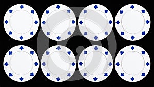 Different casino chips, white, isolated on the set.