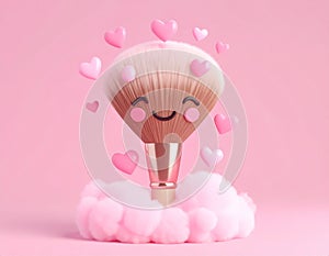 Cute Kawaii Makeup Brush with Pink Hearts
