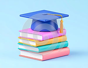 Graduation Cap on Stack of Books - 3D Education Concept