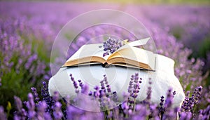 Folded Blanket and Small Book on Soft Lavender Background
