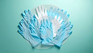 Surgical Gloves Neatly Arranged on Light Teal Gradient Background