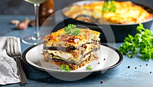 Authentic Moussaka Slice on a Plate