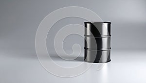 Single miniature oil barrel in corner on soft gray gradient background